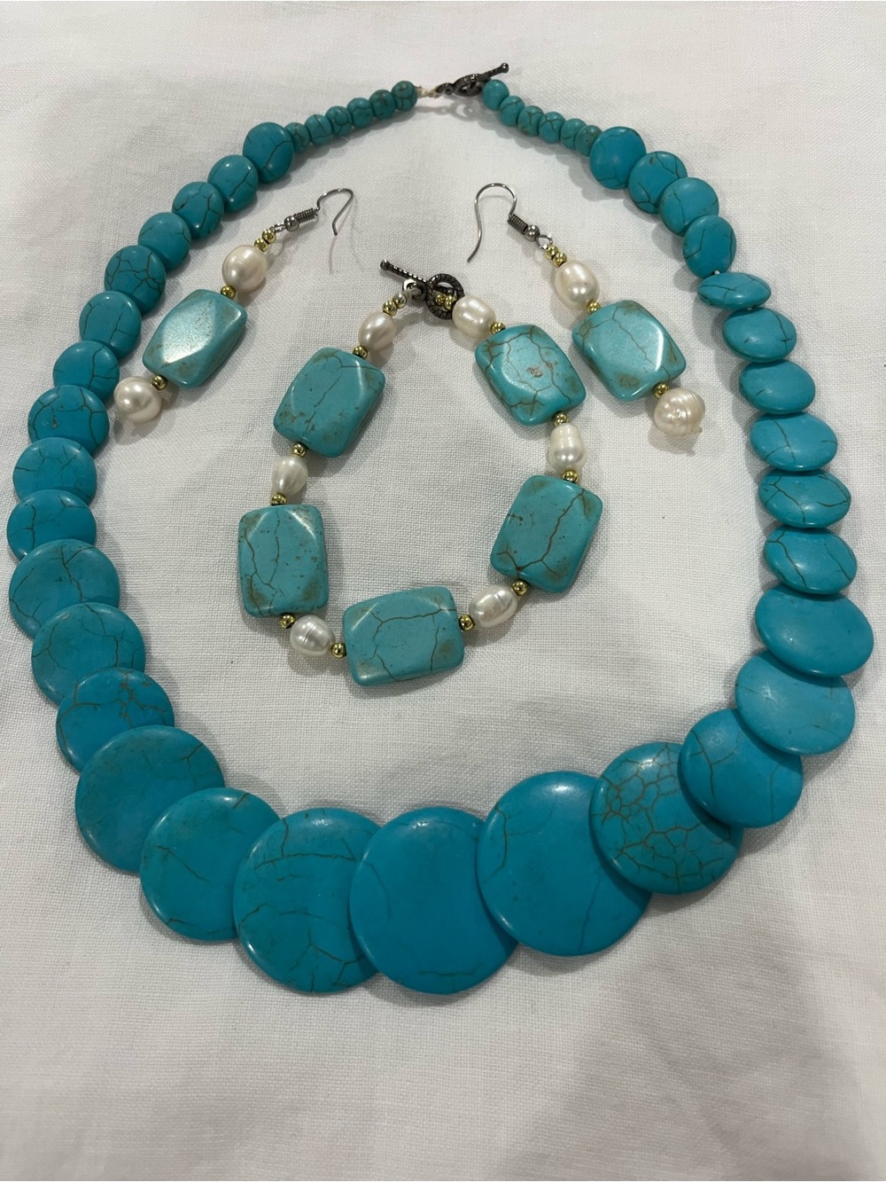 Turquoise Bead Necklace, Bracelet & Earring Set - Women Jewelry